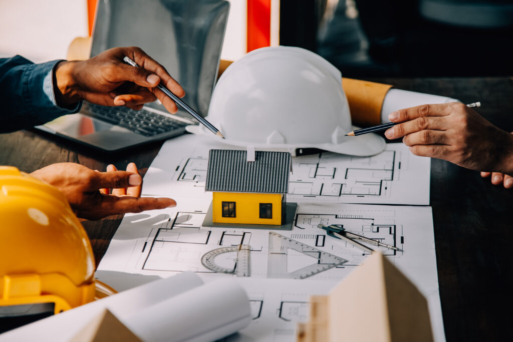 Construction and structure concept of engineer working drawing o