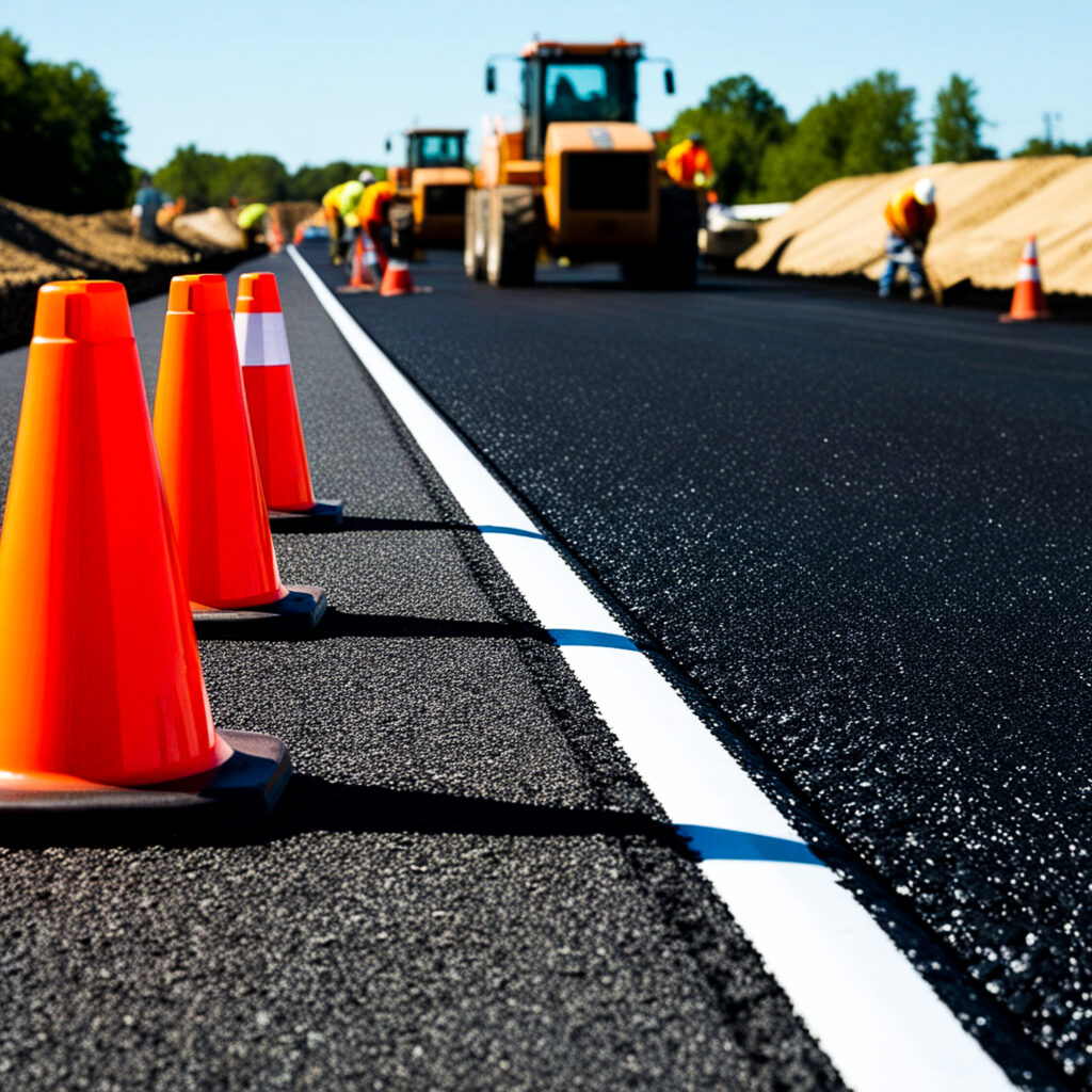 line-orange-cones-road-with-white-line-that-says-construction